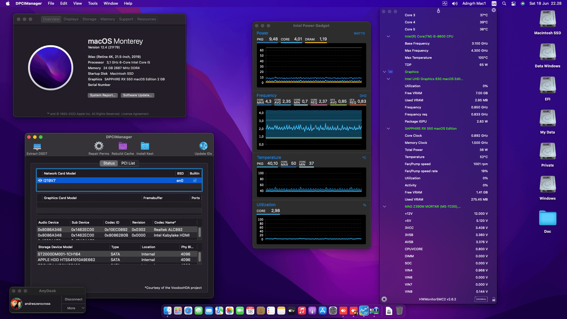 Success Hackintosh macOS Monterey 12.4 Build 21F79 in MSI MAG Z390M Mortar + Intel Core i5 8600 + Sapphire RX 550
